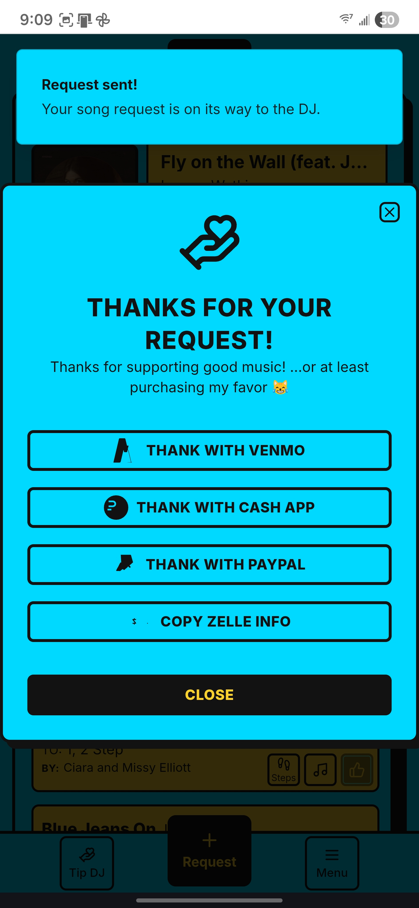 Request Confirm Tip Jar